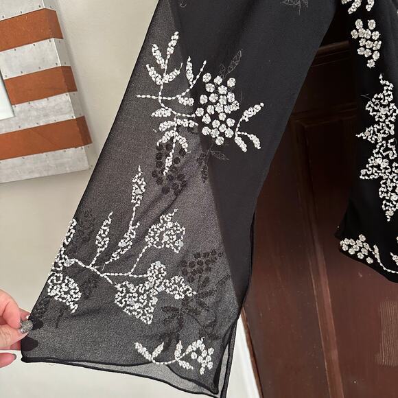 VINTAGE | J. LAXMI New York | Beaded Chiffon Cowl Neck Evening Top | Size Large - Picture 3 of 5